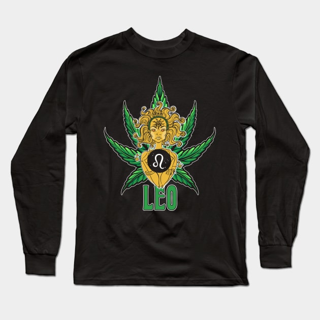 Leo Weed Shirt, Zodiac Cannabis, Leo Marijuana Shirt, Leo Gift, Leo Zodiac tee, Leo tee, zodiac birthday gift, Zodiac Pot Leaf, Zodiac Gift Long Sleeve T-Shirt by Moon Phase Design